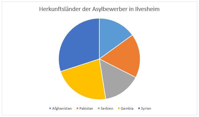 Diagramm über die Herkunftsländer der Flüchtlinge in Ilvesheim